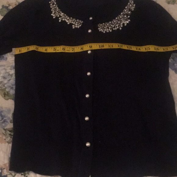 Kate Spade Navy Button Down Sweater with pearl buttons and rhinestones. - Picture 3 of 3